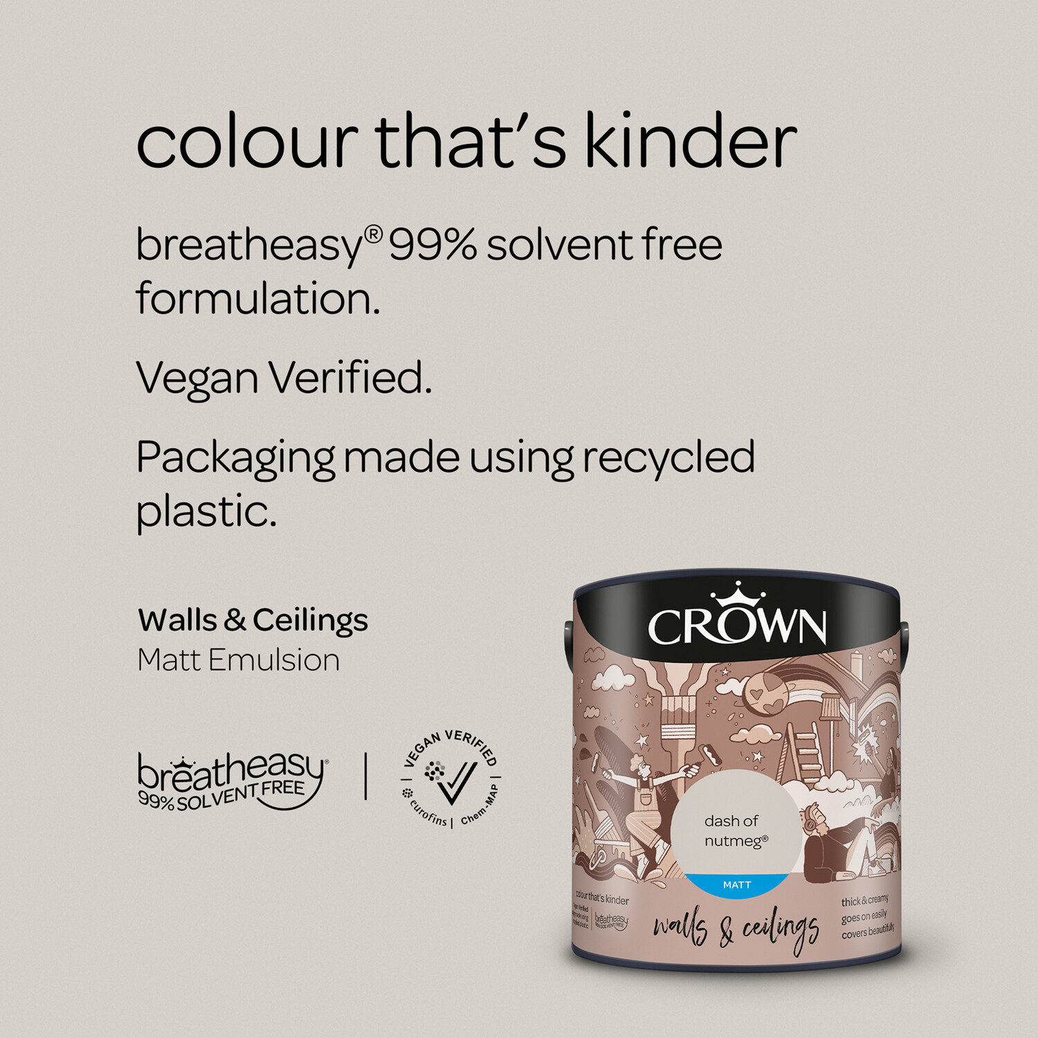 Crown Walls and Ceilings Dash of Nutmeg Matt Emulsion Paint 5L Image 7