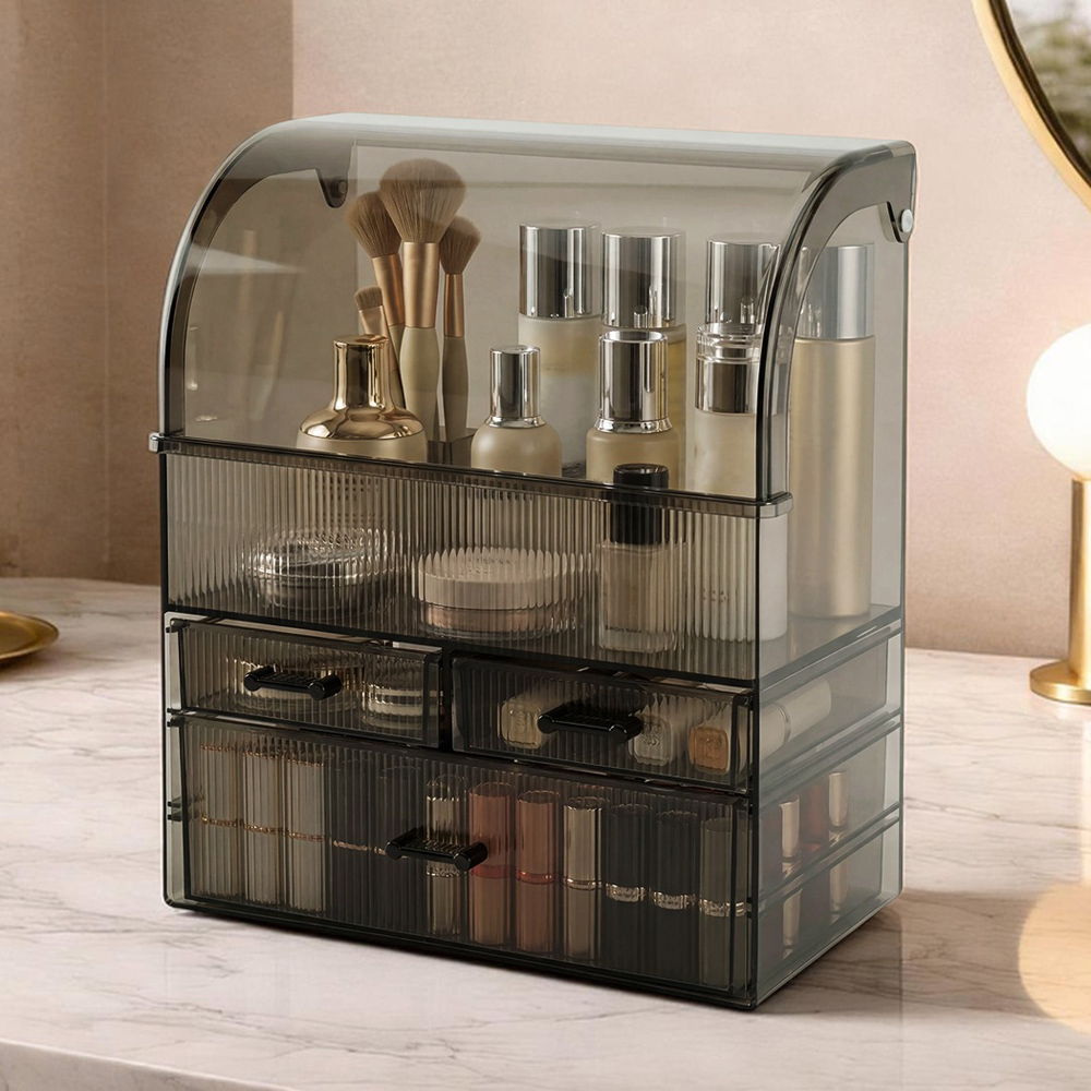 ilus Black Transparent Single Door 3 Drawer Acrylic Makeup Storage Organiser Image 2
