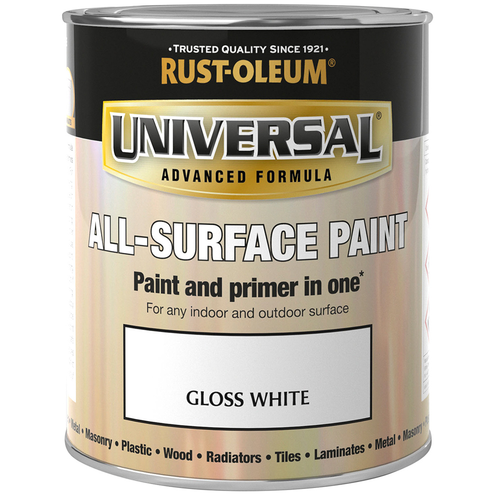Rust-Oleum Universal All Surface Gloss White Paint & Primer 250ml Image 2