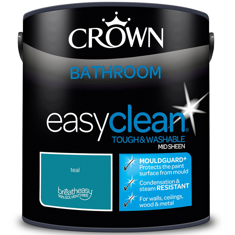 Crown Easyclean Mid Sheen Bathroom Paint - Teal / 2.5l Image 2