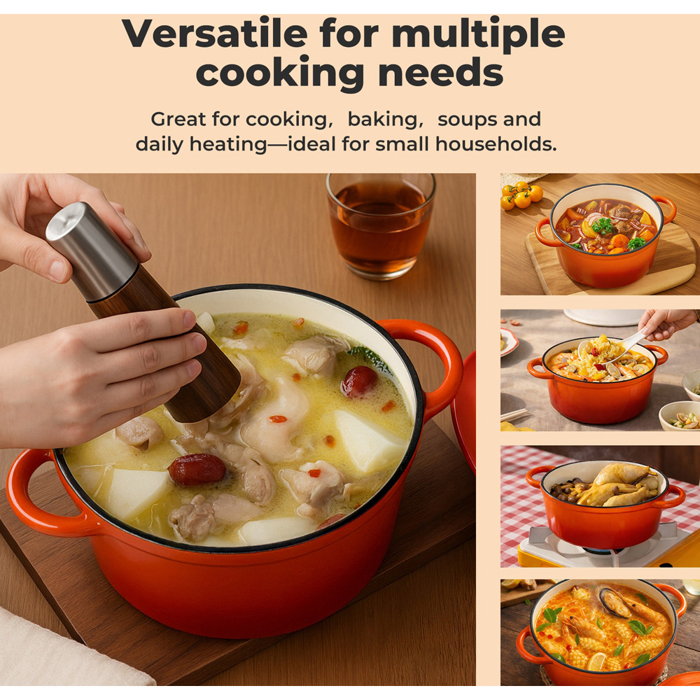 Toque Orange Cast Iron Enamelled Non-Stick Dutch Oven Casserole Dish Pot with Lid 24cm Image 6
