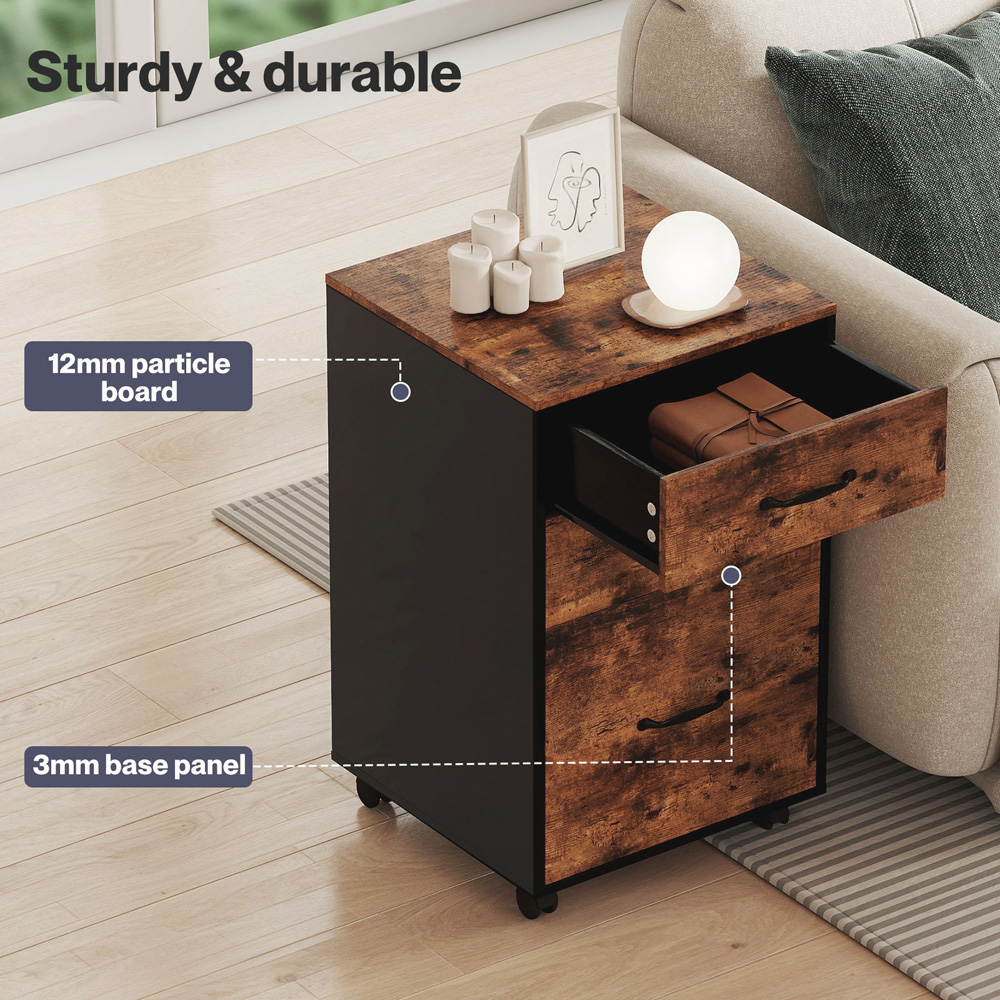 Levede Walnut 3 Drawer File Cabinet with Wheels Image 5