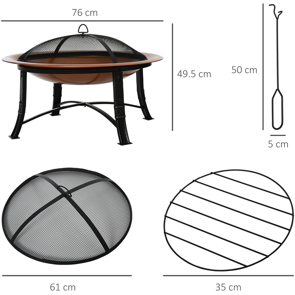 Outsunny Firepit Outdoor Patio Heater w/Spark Screen Cover, Log Grate, Poker Image 9